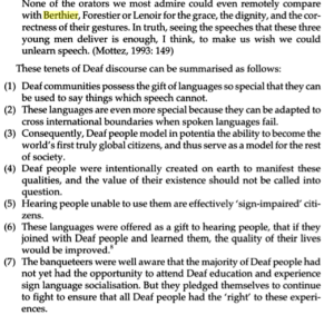 Excerpt from Paddy Ladd's Understanding Deaf Culture: In Search of Deafhood p. 111