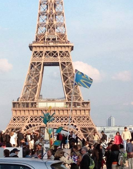 Deaf Union Flag in front of Eiffel tower Paris France